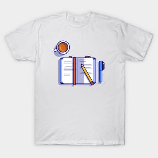 Book With Pencil, Pen And Coffee T-Shirt